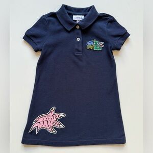 Lacoste Girls Navy Piqué Polo Dress with Large Lacoste Alligator L Logo - Size 2